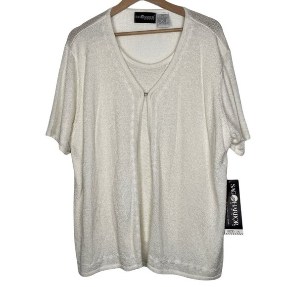 NWT Sag Harbor 3x Cream Knit 2 in 1 Embroidered Blouse - Picture 1 of 12